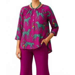 NEW DIVA USA button up knit top in magenta cheetah print